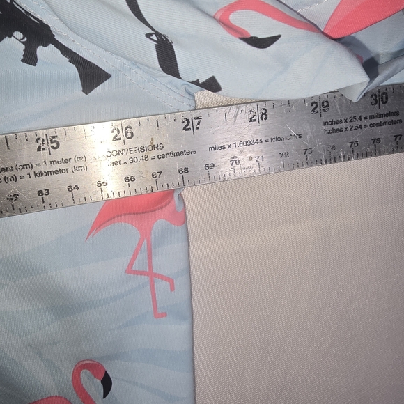 Light Blue Flamingo Print Polo Shirt - Picture 6 of 7